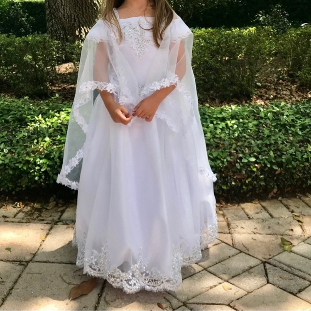 Girls Wedding Flower Girl Baptism First Communion Christening White Dress